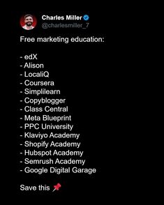 a black background with the words free marketing education on it