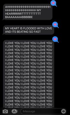 two texts that are on top of each other with blue bubbles in the shape of hearts