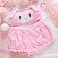 New Sweet Cute Big Ears Strap Plush Tube Top + Pumpkin Pants Set on Storenvy Bandeau Bra, Baggy Pants, Kawaii Clothes, My Melody, Pink Outfit, Kawaii Fashion, Bra Set, Tube Top, Lingerie Set