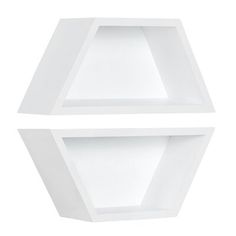 two white shelves on the wall against a white background