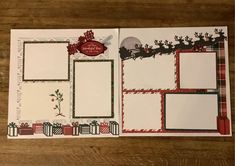 an open christmas scrapbook with santa's sleigh