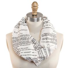 "Wrap up with a good Book Scarf! Let everyone know about your great taste in books with a page from Victor Hugo's Les Miserables on an infinity scarf. This patented Storiarts Book Scarf is cream colored, made from American-made super soft 100% cotton knit fabric, about 63\" in circumference and 12\" wide. Fabric has been doubled over and sewn along the edge and center to create thick, warm, and moldable \"page.\" Additional FAQ: ✦ Please take a moment to read our shipping policies, especially in Les Miserables Book, Hugo Book, Book Scarf, Jean Valjean, Screen Printing Process, Scarf Infinity, Fleece Scarf, Reading Teacher, Historical Novels