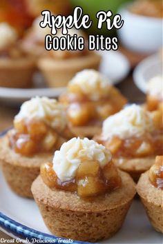 https://www.greatgrubdelicioustreats.com/apple-pie-cookie-bites/ Mini Apple Pie Cookie Cups, Sugar Cookie Apple Pie Cups, Sugar Cookie Mini Pies, Cherry Pie Cookie Cups, Apple Pie Cookie Cups, Cups Desserts, Apple Pie Cookie, Pie Cups, Sugar Cookie Cups