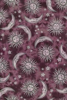 the sun and moon are depicted in this purple tie - dye fabric with white stars