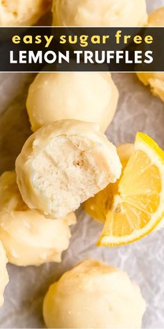 lemon truffles with the words easy sugar free lemon truffles