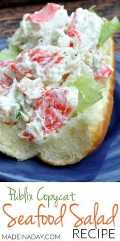 the crab salad is on top of bread