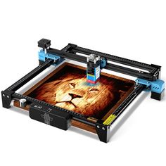 an image of a printer with a lion on it's screen and some blue ink