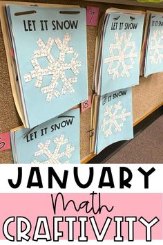 a bulletin board with snowflakes on it and the words january math craftivity