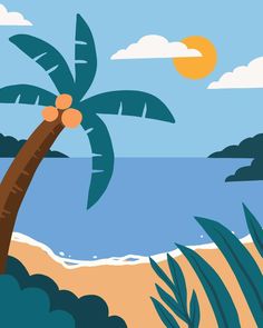 Minimalist landscape illustration of the beach Beach Vector Art, Beach Landscape Illustration, Beach Vector, Vector Landscape, Illustration Landscape, Minimalist Illustration