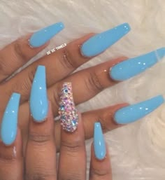 Pinterest | @ Haleyyxoo† Stiletto Nail Art, Long Acrylic Nail Designs, Blue Acrylic Nails, Blue Nail, Coffin Nails Long, Trendy Nail