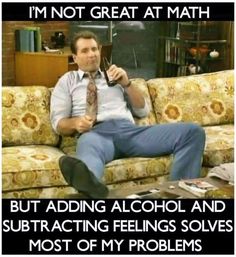 a man sitting on top of a couch with an umbrella in his hand and the caption reads, i'm not great at math but adding alcohol and subtracting feelings solves most of my problems