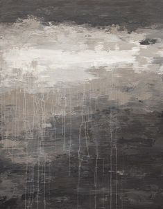 an abstract painting with grey and white paint on the canvas, it looks like it has been