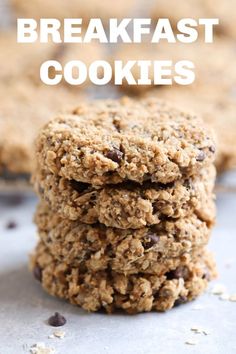 three oatmeal breakfast cookies stacked on top of each other