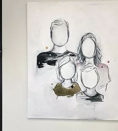 an abstract drawing of three people in black and white