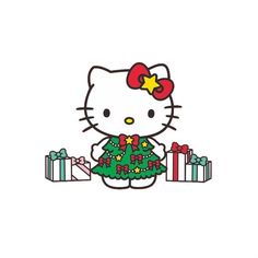 a hello kitty christmas tree with presents