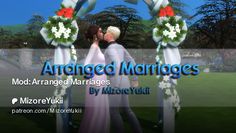 an animated image of two people in front of a wedding arch with the words arranged marriages