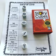 the story cubes are sitting on top of a piece of paper