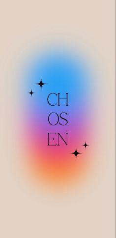 the words chos en are written in black on a multicolored background with stars