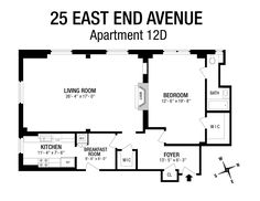 the floor plan for an apartment with two bedroom and one bathroom, which is located at 25 east end avenue