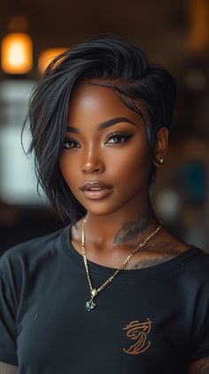 Short Haircuts for Black Women Black Woman Mullet Hair, Molded Short Hair Black Women, Wolf Cut On Black Women, Black Women Mullet Hairstyles, Molded Pixie Black Women, Hairdressing Chairs, Hair Braid Patterns, Haircuts For Black Women