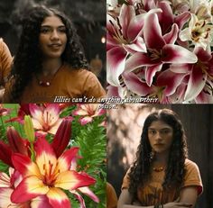 three different pictures with flowers in them and one has an image of the same flower