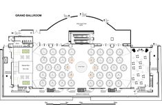 the floor plan for an event venue with tables and chairs, seating areas, and lighting