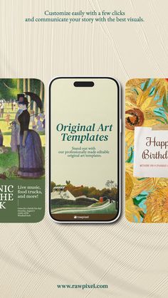 an advertisement for the original art templates app with sunflowers and women in dresses