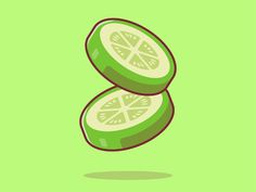 two slices of kiwi fruit are shown in this graphic art style, on a green background