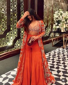 Western Indian Outfits Women, Orange Indian Lehenga, Western Wedding Ideas Dresses, Destination Wedding Indian Outfits, Trending Outfits Traditional, Designer Ethnic Wear For Women, Orange Indo Western Outfits, Indo Western Ethnic Wear, Indian Trending Outfits