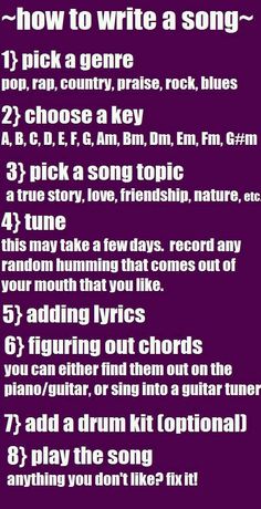 a purple poster with the words how to write a song