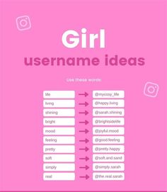 the girl username is displayed on a pink background with arrows pointing to different words