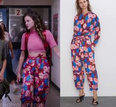 two women in floral pants and pink top