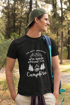 "Camping T-Shirt, Campfire Memories T-Shirt, Camping, Hiking, Outdoor Enthusiasts, Best Memories, Great Outdoors Shirt, Gift For Camper Do you long for the crackling sound of a campfire, the laughter of friends, and the endless stories shared under a starry sky? Our exclusive \"Best Memories are Made Around the Campfire\" T-Shirt is designed to capture the essence of those magical moments! Crafted for true outdoor enthusiasts, this one-of-a-kind graphic tee is the perfect way to showcase your lo Camping Shirts Funny, Around The Campfire, Memory Shirts, Sloths Funny, Gifts For Campers, Camping Humor, Bike Shirts, Adventure Shirt, Outdoor Shirt