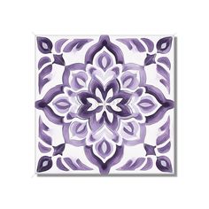 a purple and white tile with an intricate flower design