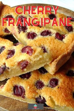 cherry franigipane is stacked on top of each other with the words, cherry franigipane above it