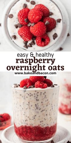 raspberry overnight oats with chocolate chips on top