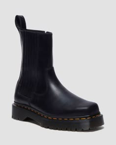 Amaayah Lo Leather Boots in Black | Dr. Martens Trendy Black Boots, Leather Boots Outfit, Platform Shoes Sandals, Kids Winter Boots, Chelsea Boots Heel, Black Leather Chelsea Boots, Black Dr Martens, Accessories Bags Shoes, Leather Chelsea Boots