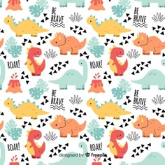 seamless pattern with colorful dinosaurs