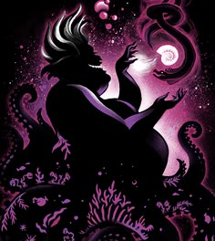 the silhouette of a woman in purple and black