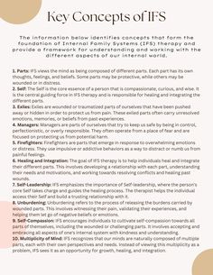 This worksheet identifies some concepts that form the foundation of Internal Family Systems (IFS) therapy. It provides a valuable framework for understanding and working with the different aspects of your internal world. Family Systems Therapy, Ifs Therapy, Internal Family Systems, Family Systems, Family Therapy, Therapy Worksheets, Group Therapy, Therapy Tools, Cognitive Behavioral Therapy