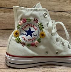 Embroidered White Converse, Embroidery Converse, High Top Converse, New Embroidery, Pola Sulam