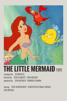 the little mermaid movie poster with ariel and flounds in it's belly