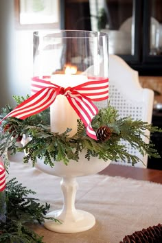 christmas decorations and candles are on display in this collage with red, white and green accents