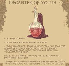 a poster with an image of a vase and the words decanter of youth on it