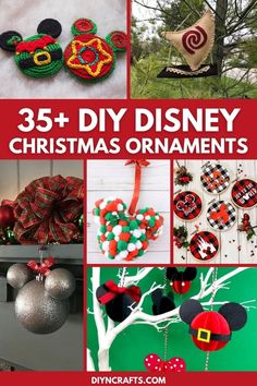 christmas ornaments are featured in this collage with the words 35 diy disney christmas ornaments