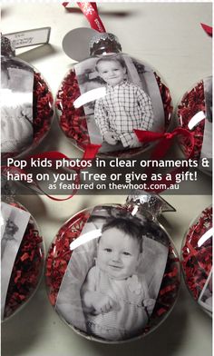 an ornament that has been made to look like a baby's photo