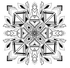 an abstract black and white design with squares, rectangles, and lines in the center