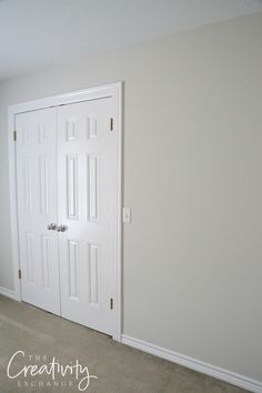 an empty room with two white doors and no one is in the room or on the floor