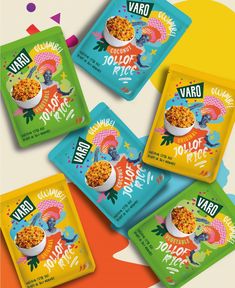 four packets of yogurt rice on colorful background