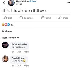 two tweets are shown with the caption'i flip this whole earth if over '